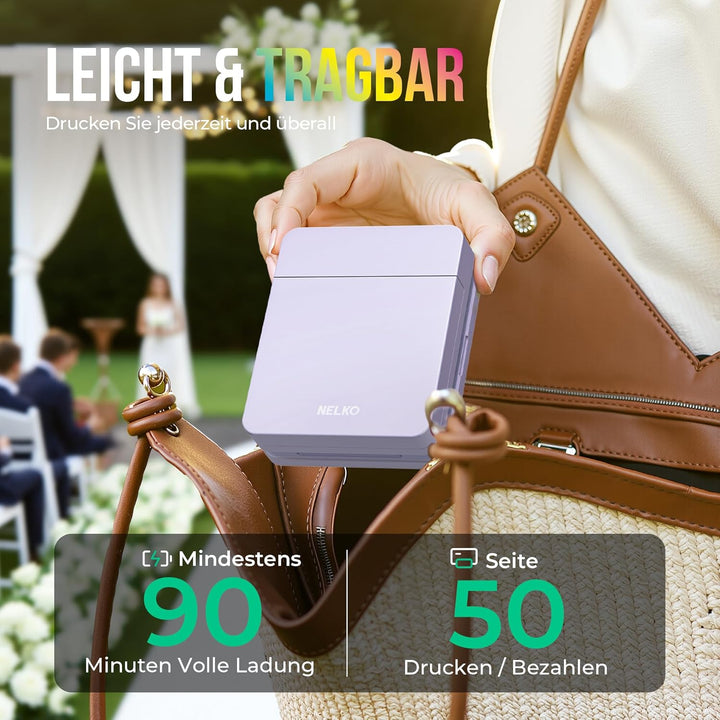 Nelko Fotodrucker PP01 Farbe Tragbarer Mini Fotodrucker für Smartphone mit 20 Fotopapier, Tintenstra