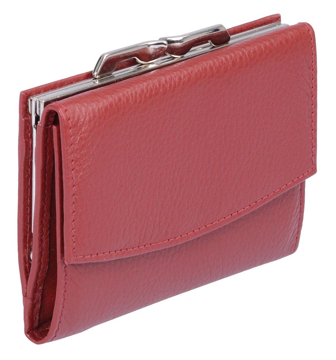 Damenknipsbörse BASIC in Echt-Leder, cherry, 13x9x2,5cm, Cherry