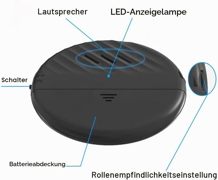 ThreeH Vibrationssensor Alarm 125dB Laut Schlank mit Batterien Einstellbare Empfindlichkeit LED-Anze