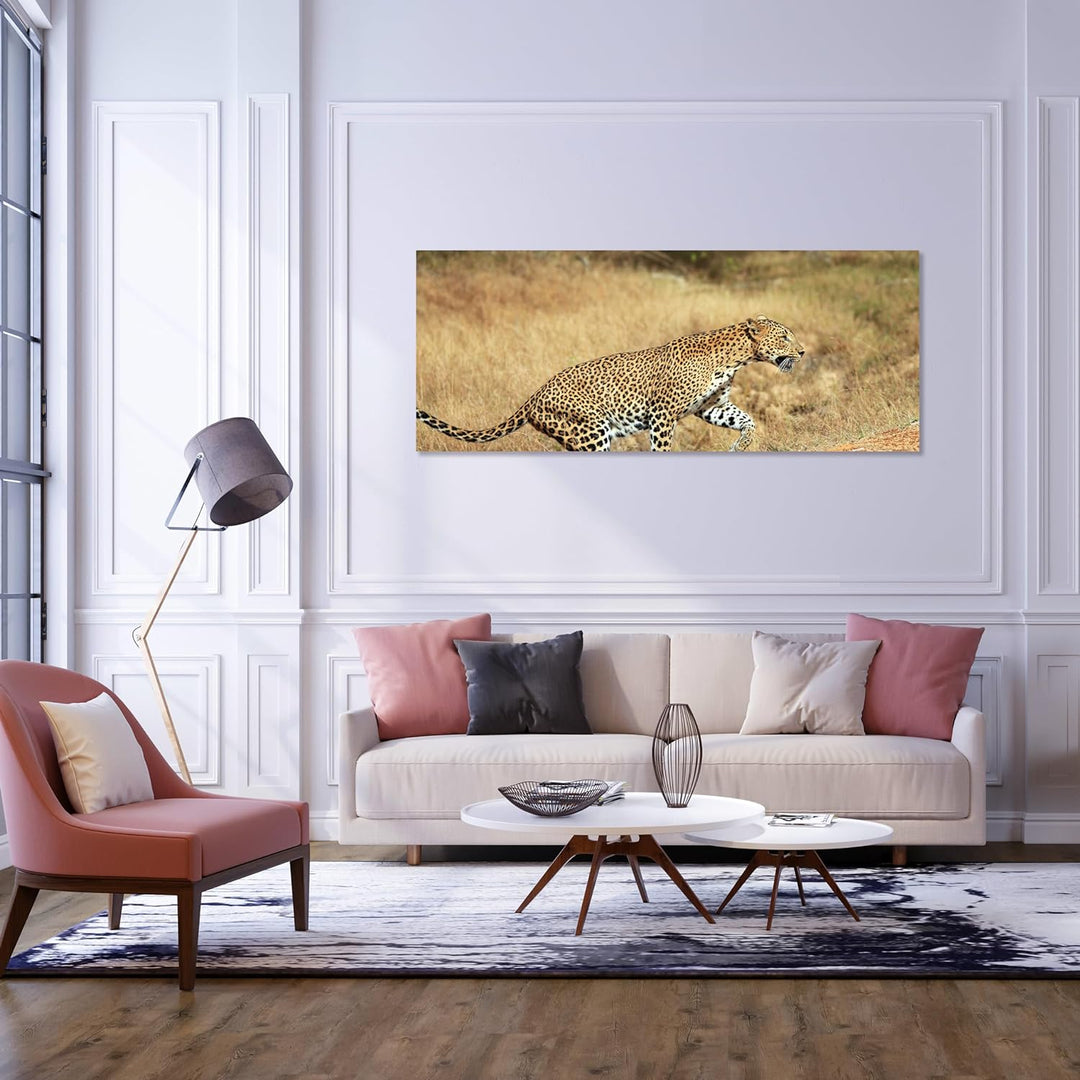 wandmotiv24 Leinwandbild Sri-Lankischer Leopard 100x40cm (BxH) Bilder auf Leinwand, Dekoration Wohnu