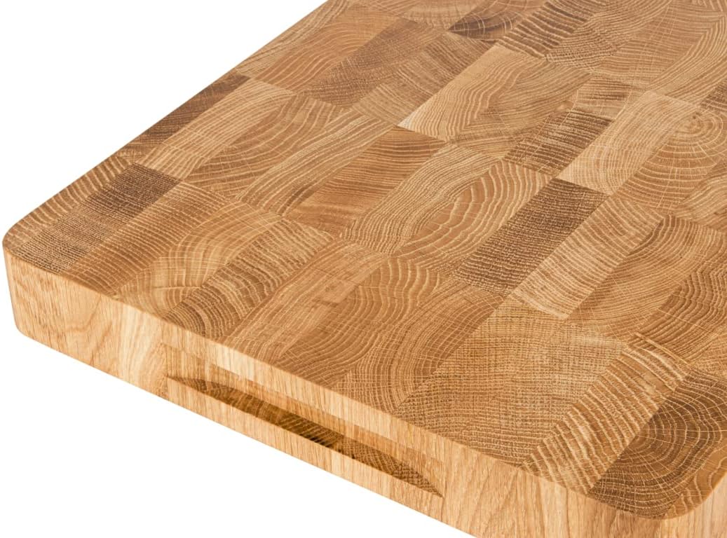 EFO Schneidebrett Holz 40x30x4 cm | Stirnholz Küchenbrett aus Eiche –messerschonend und langlebig |