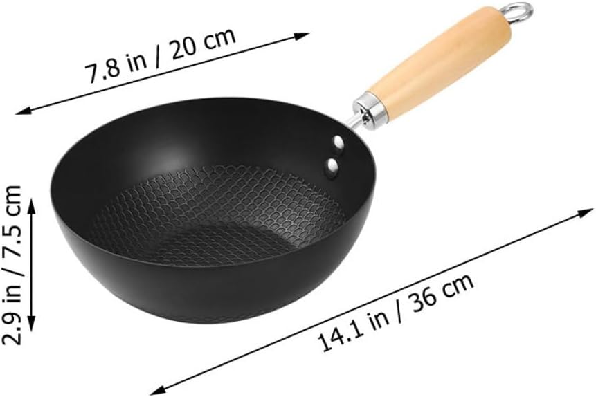 Sewroro Antihaft Bratpfanne Gusseisen 20cm Kleiner Wok ohne Beschichtung Hitzebeständiger Griff für