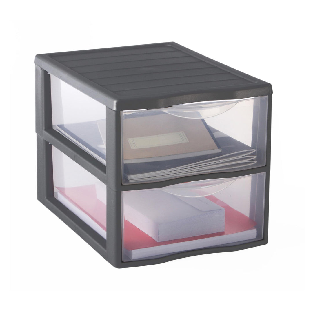 SUNDIS Orgamix, schubladenbox aus Kunststoff, 2 transparente Schubladen für A4-Papier, Höhe 25,5 cm,