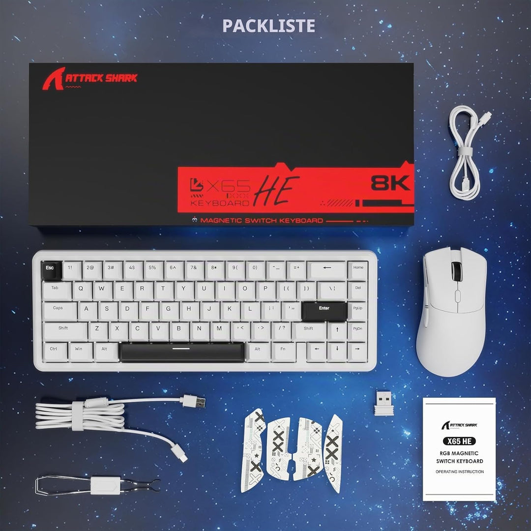 ATTACK SHARK Gaming-Tastatur &amp; -Maus-Set, X65 HE Kabelgebundene Magnettastatur und R1 Kabellose 59g