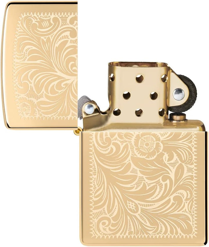 Zippo Sturmfeuerzeug - Modell Venetian - High Polish Brass Finish - Lustre - Nachfüllbar - Wiederver