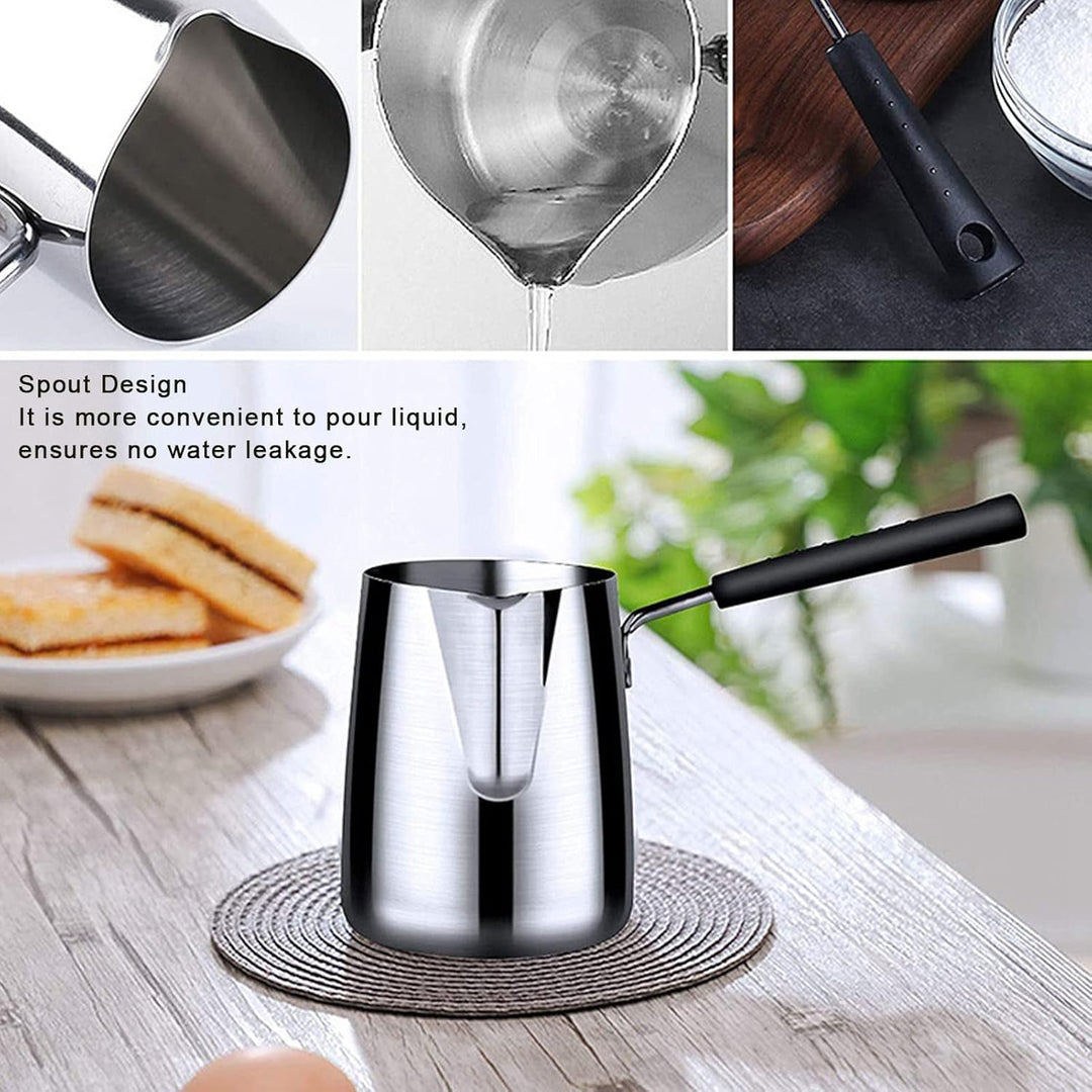 Mini-Butterwärmer aus Edelstahl und Heiztopf für Türkischen Kaffee mit Ausgiesser, Milchschmelztopf,