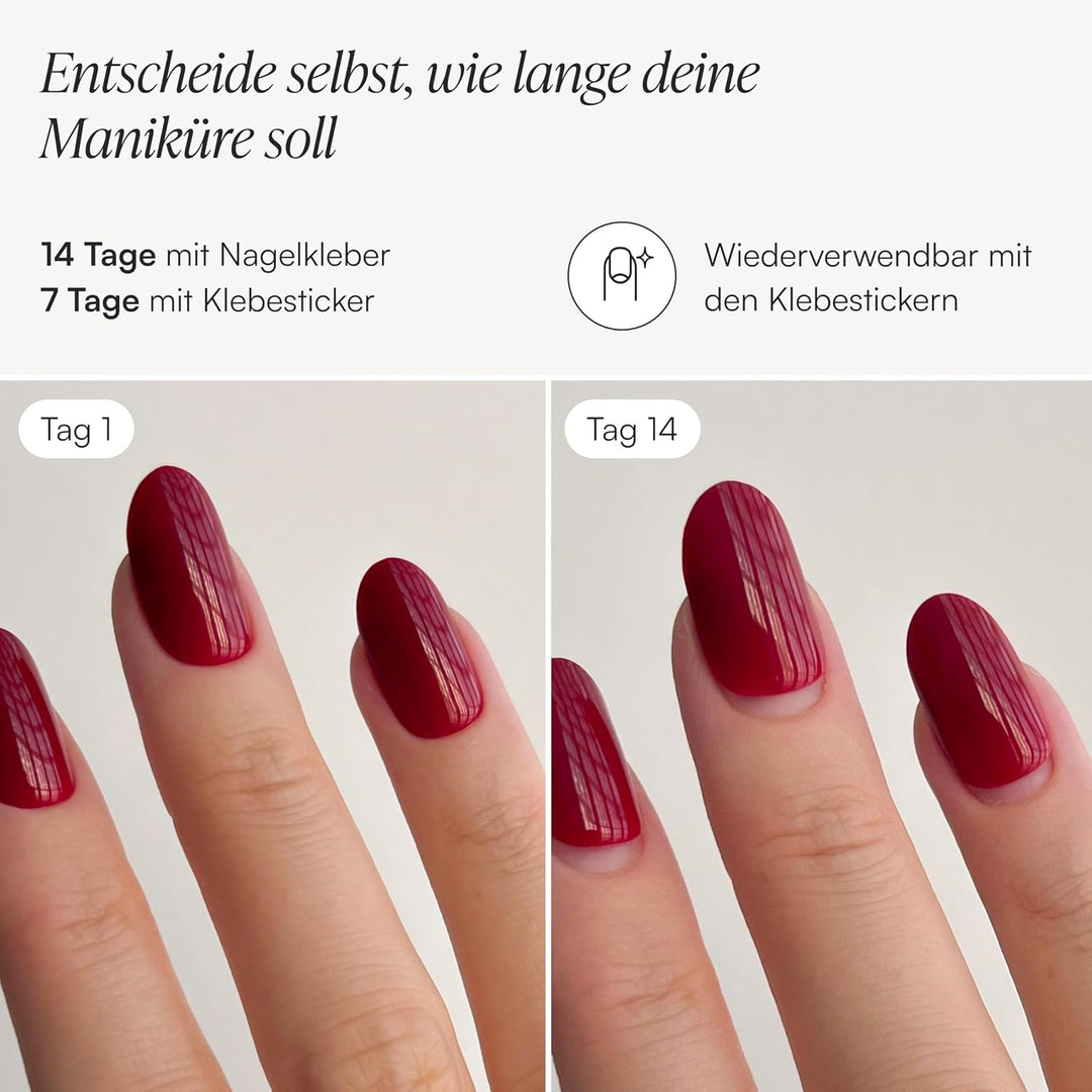 DOONAILS Soft Gel Press On Nails 30er Set Love Paris Almond Form Dunkelrot Nägel zum Aufkleben Full