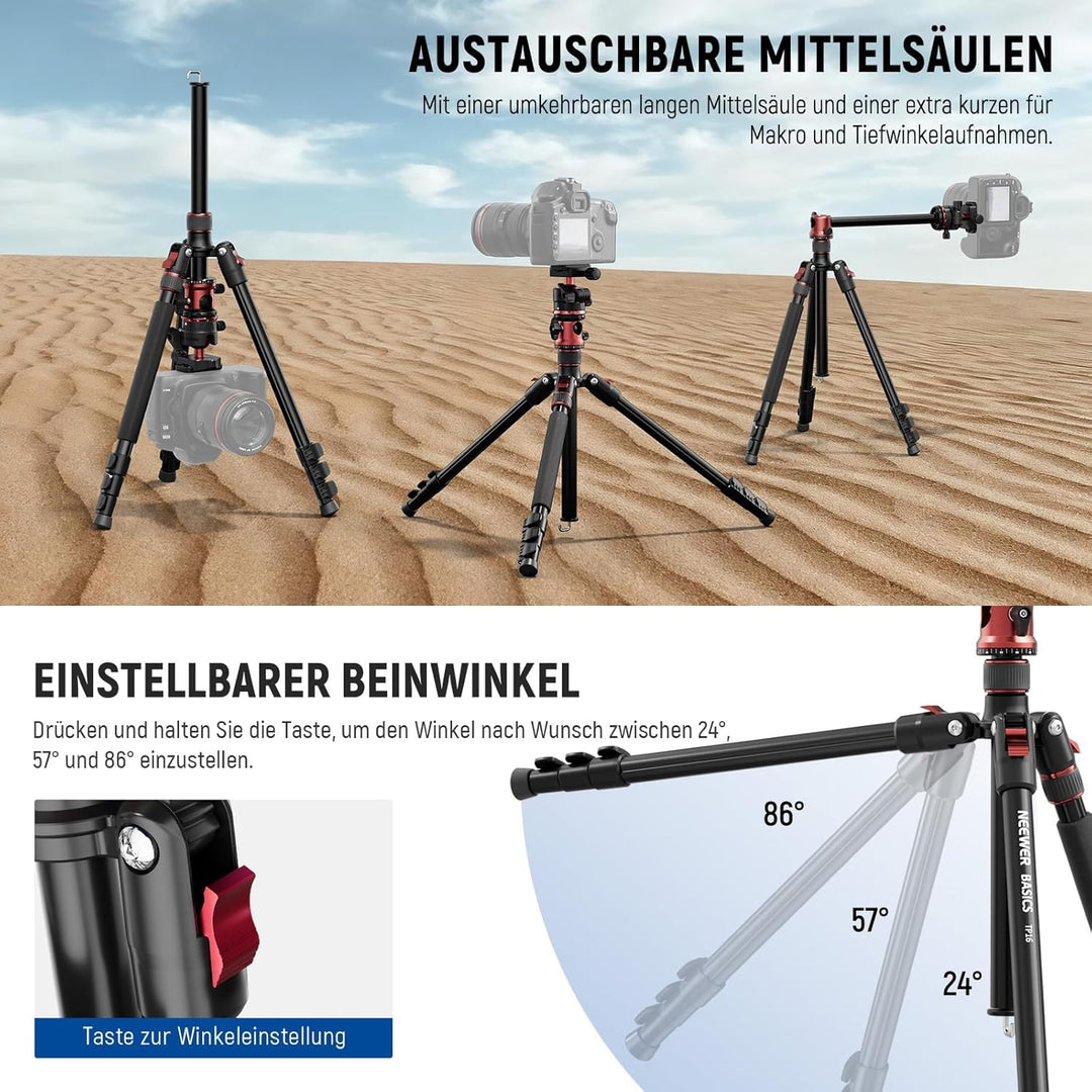 NEEWER Basics 70,9" Kamera Stativ Einbeinstativ mit Mittelsäule und Kugelkopf, Schnellwechselhalteru