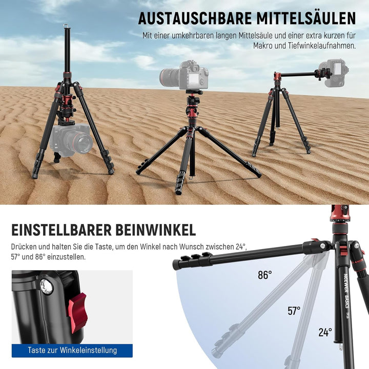NEEWER Basics 70,9" Kamera Stativ Einbeinstativ mit Mittelsäule und Kugelkopf, Schnellwechselhalteru