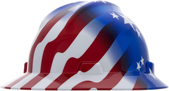 MSA 10071157 V-Gard Full-Brim Hard Hat, Stars & Strips,, Capacity, Volume, Polyethylene, Standard, R