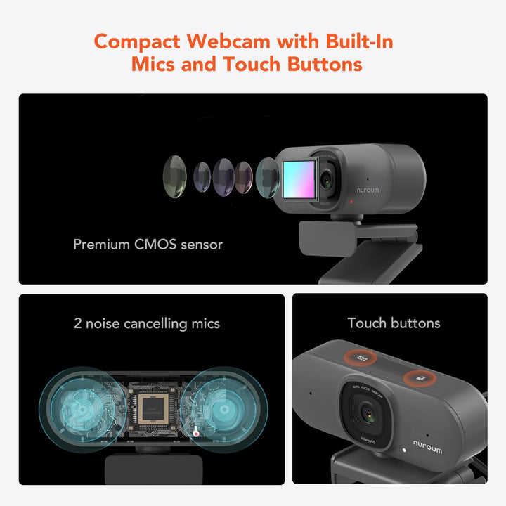 Nuroum V15-AF 2K Webcam mit Autofokus, 1080P 60fps PC Kamera mit Mikrofon, 75°Weitwinkel/Rauschunter