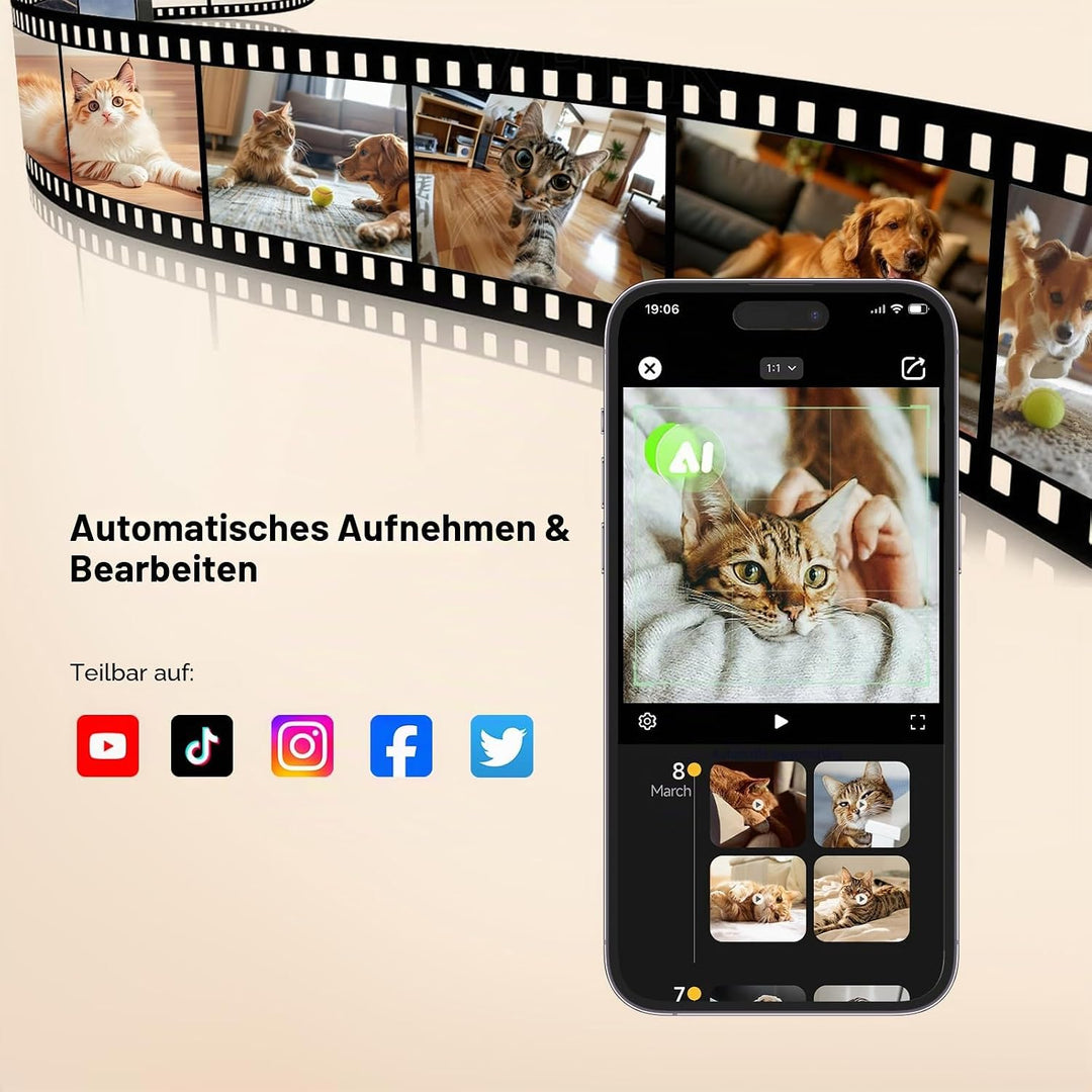 Pmate Haustier Begleiter Roboter mit 2-Wege-Audio &amp; Nachtsicht Haustier Kamera mit KI-Pet-Tracking H