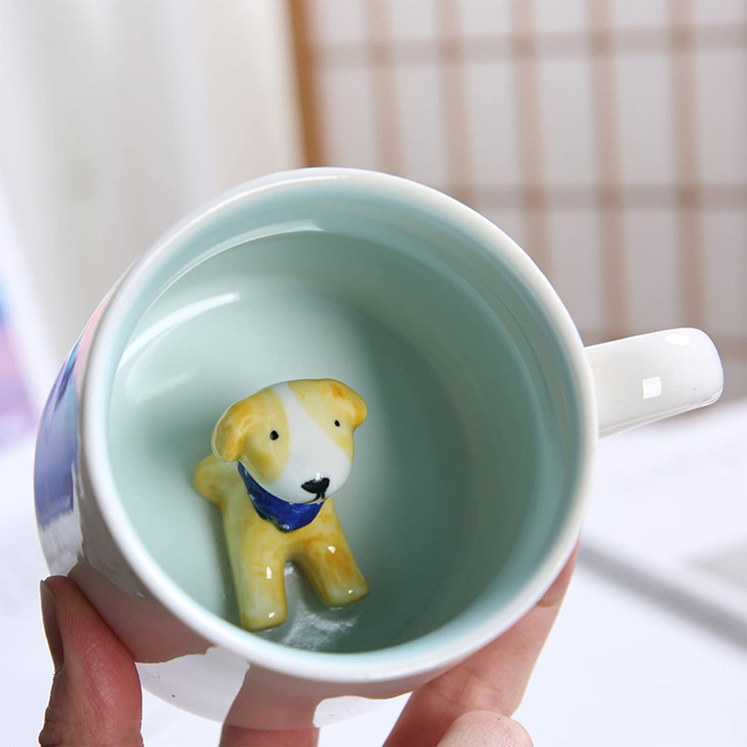 Hund Tasse Lustige Kaffeetasse Hund Tasse 3D Geschenk Keramik Teetasse mit Löffel Untersetzer Tee Ka
