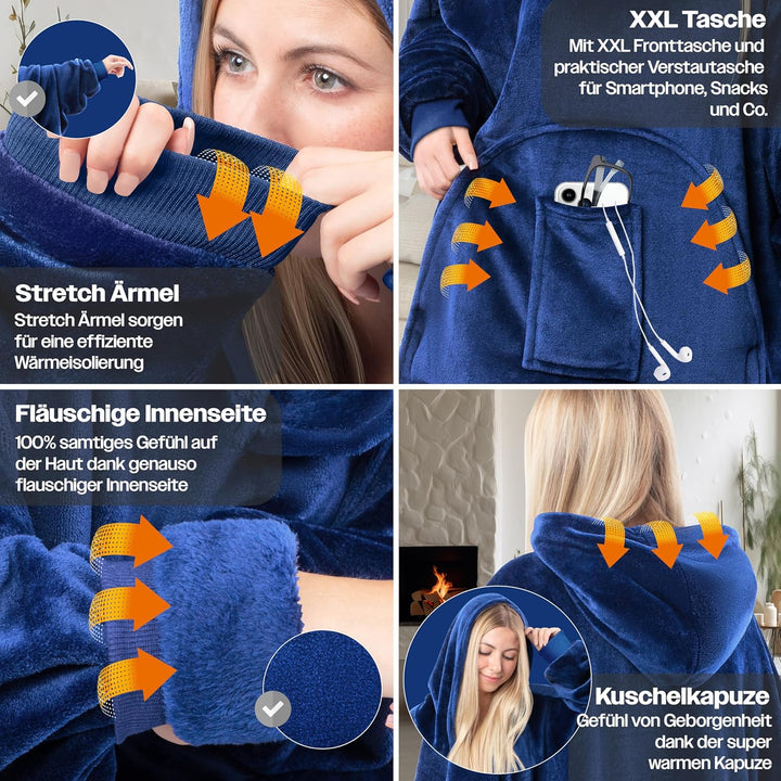 KESSER® Hoodie Decke Kuscheldecke mit Ärmeln Deckenpullover Vielseitig Tragbare Decke zum Anziehen f