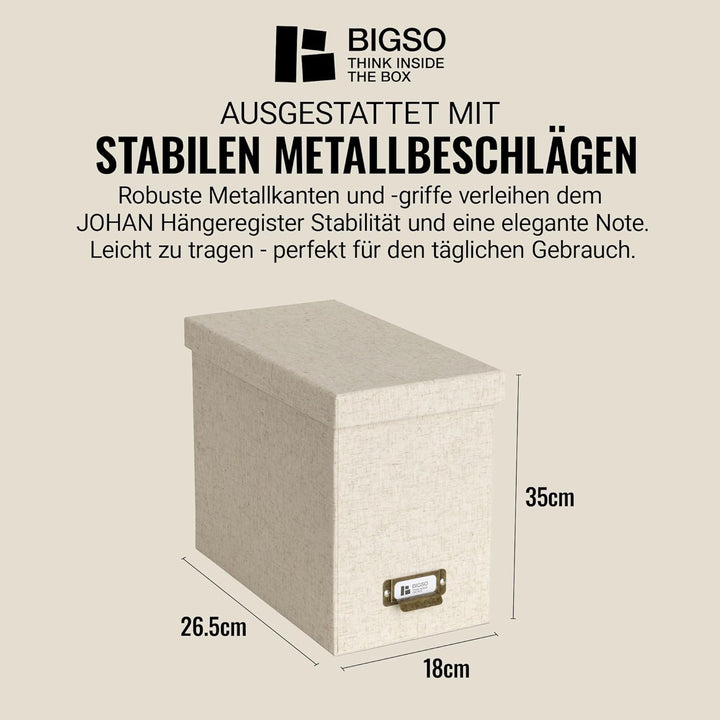 BIGSO JOHAN Hängeregisterbox A4 – Hängemappenbox mit Deckel und Griff – Schreibtischablage für Hänge