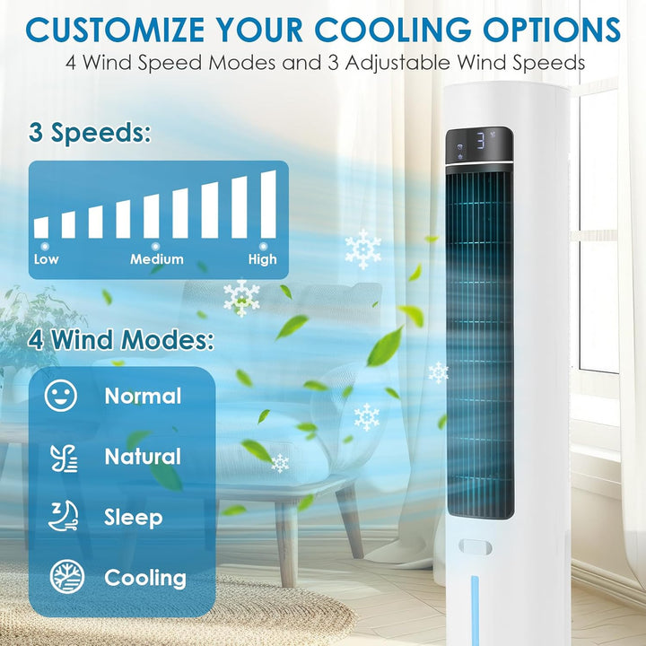 LIFERUN Turmventilator mit Aromadiffuser Fernbedienung 3-Stufen-Klimaanlage mit Wasserkühlung, 50° O