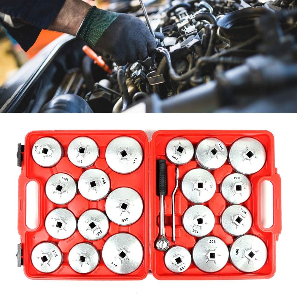 lyrlody 23tlg Alu Ölfilterkappen, Ölfilterschlüssel Set, Ölwechselwerkzeug Druckguss Universal Werkz