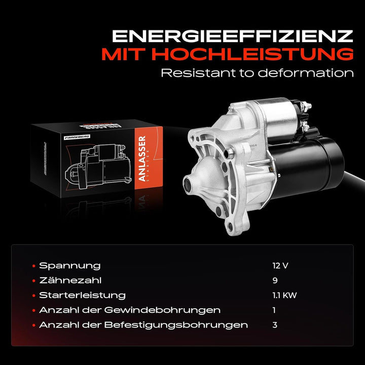 Frankberg Anlasser Starter Kompatibel mit AX ZA- 1986-1998 C2 JM 2003-2009 Saxo S0 S1 1998-2003 207