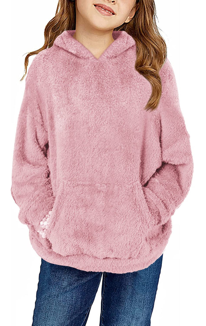 Runcati Pullover Mädchen Kapuzenpullover Fuzzy Teddy Fleece Sweatshirts mit Kapuze Taschen Freizeit