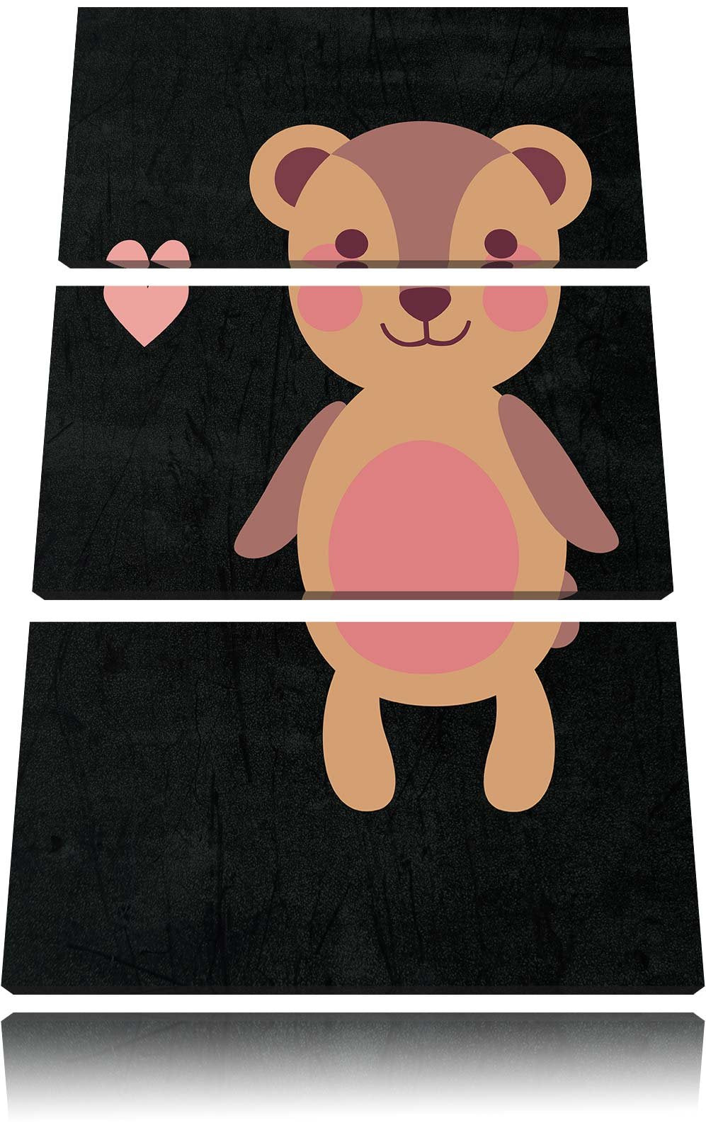 Pixxprint Niedlicher Bär schwarz 3-Teiler Leinwandbild 120x80 Bild auf Leinwand