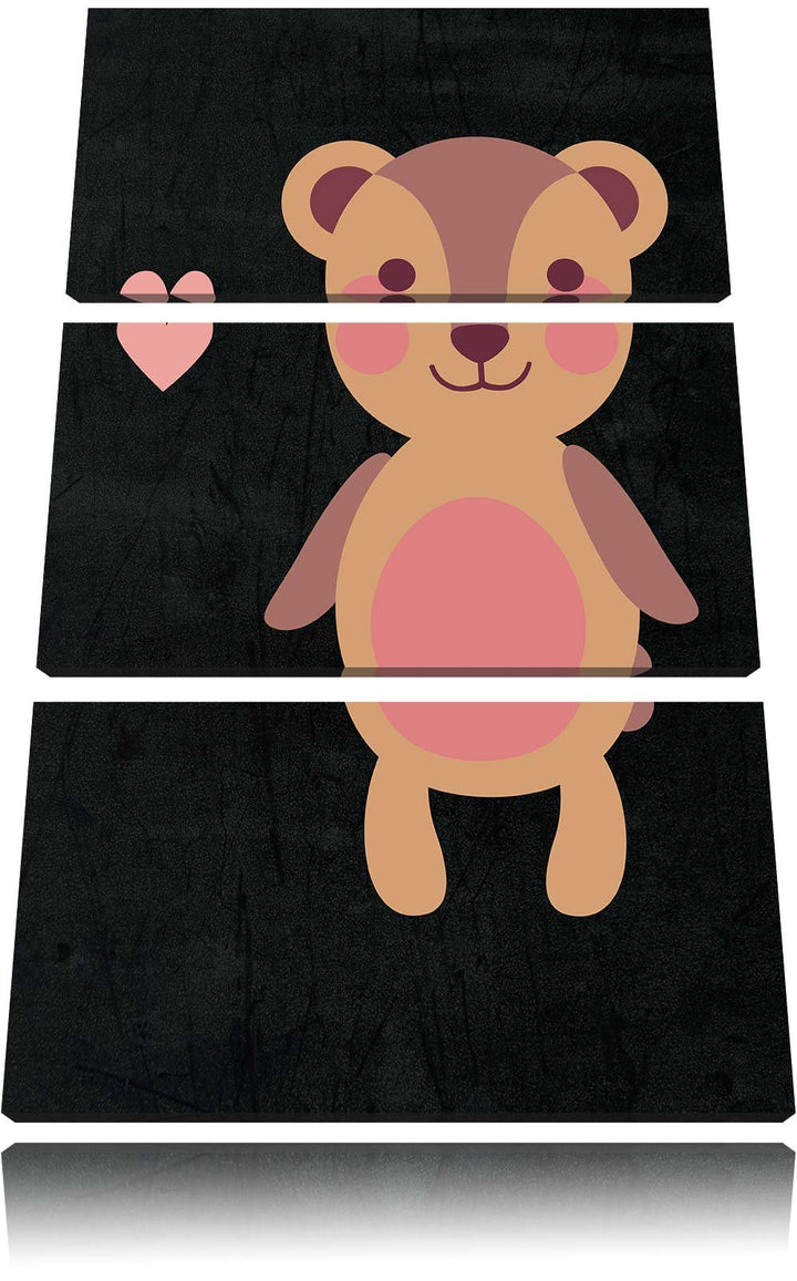 Pixxprint Niedlicher Bär schwarz 3-Teiler Leinwandbild 120x80 Bild auf Leinwand