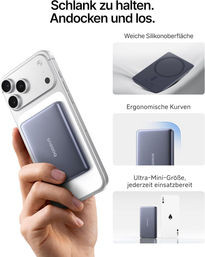 Baseus Picogo AM31 MagSafe Powerbank, Ultra Slim 20W Schnellladen 5000mAh Magnetische Powerbank, Wir