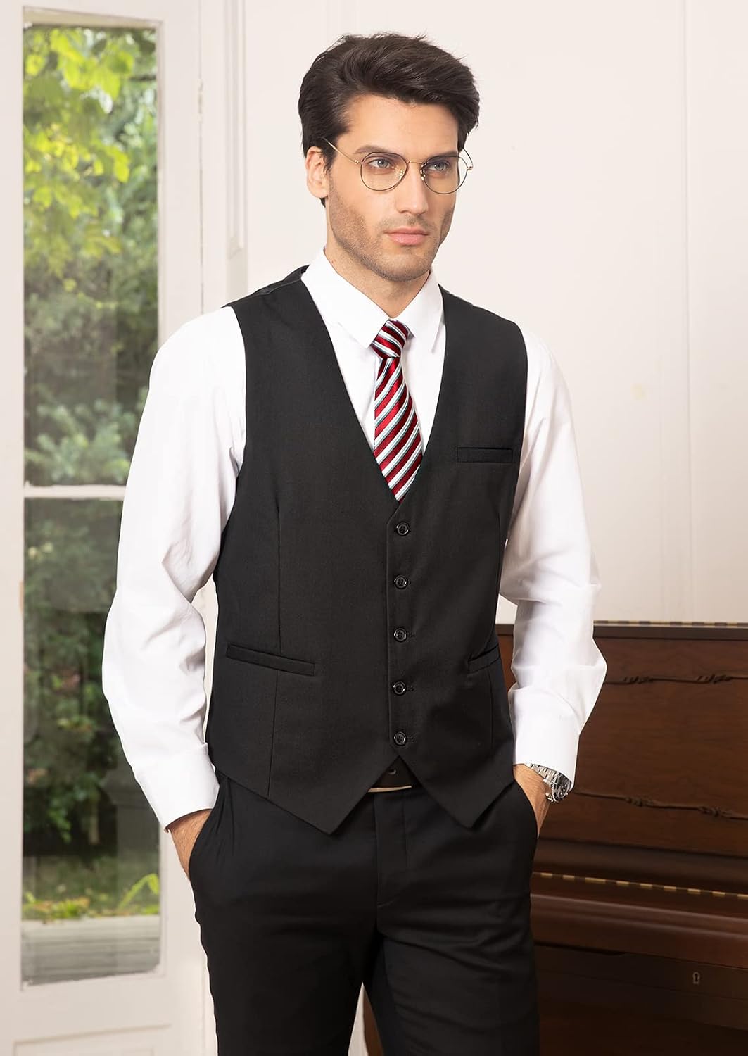 Enlision Anzugweste für Herren Formelle Einfarbige Weste Hochzeit Elegant Anzugwesten Business Weste