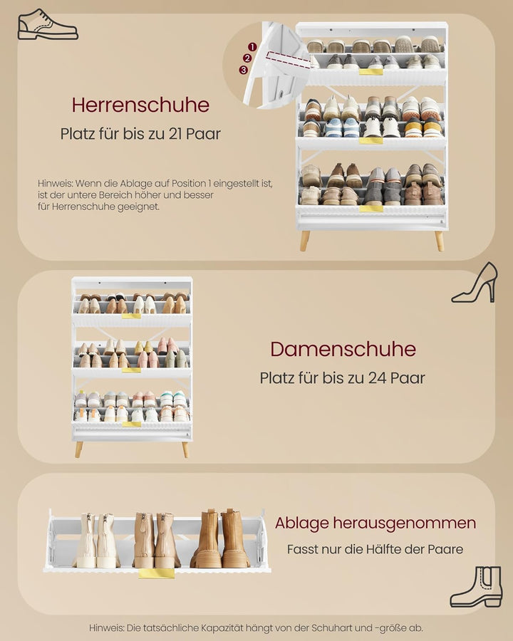 VASAGLE MAXE Kollektion - Schuhschrank mit 3 Klappen, Schuhkipper schmal, Schuhregal für Eingangsber