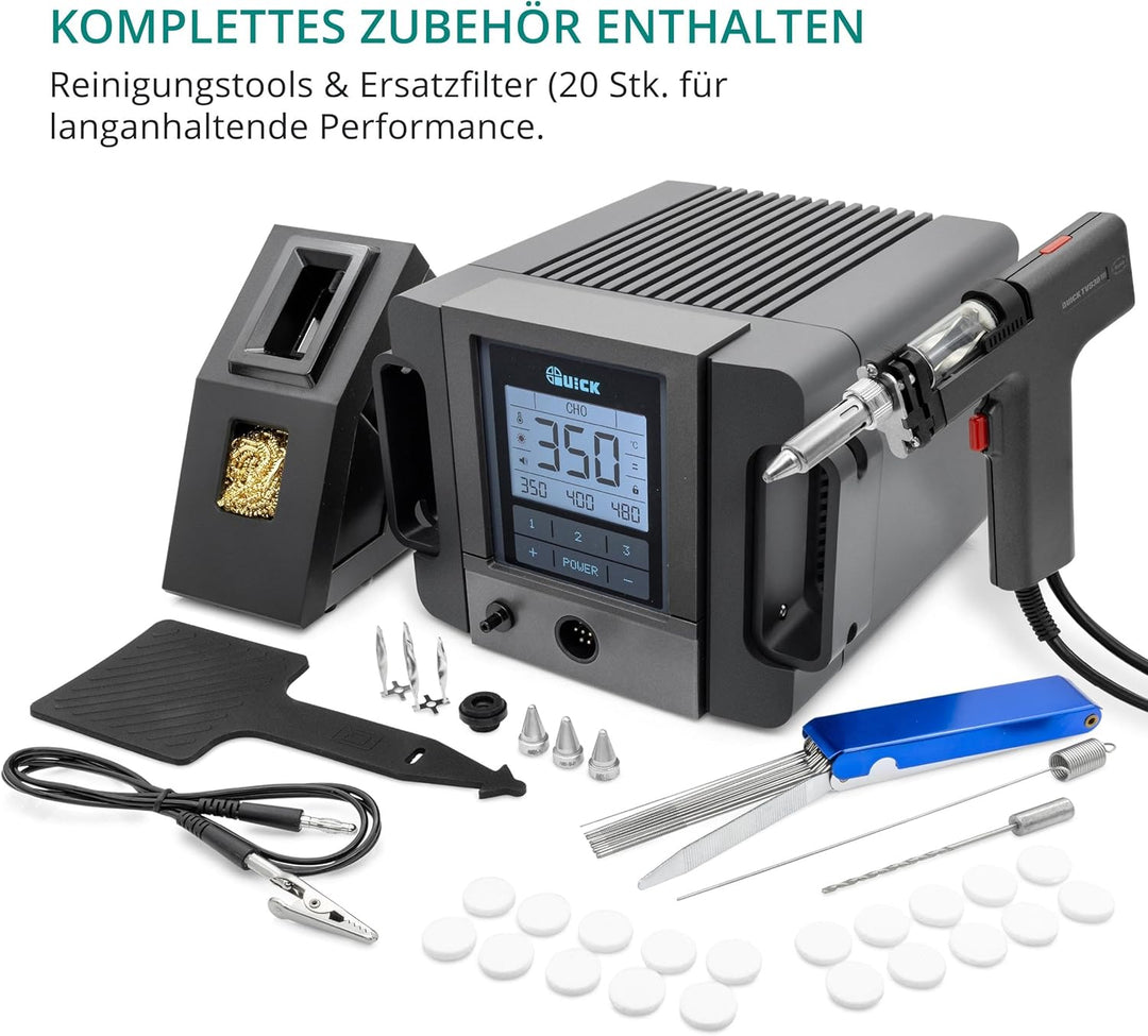 QUICK TV2+ Vakuum-Entlötstation 200W – präzise Temperaturregelung in Industriequalität, kalibrierbar