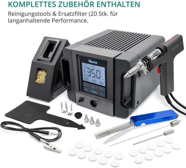 QUICK TV2+ Vakuum-Entlötstation 200W – präzise Temperaturregelung in Industriequalität, kalibrierbar