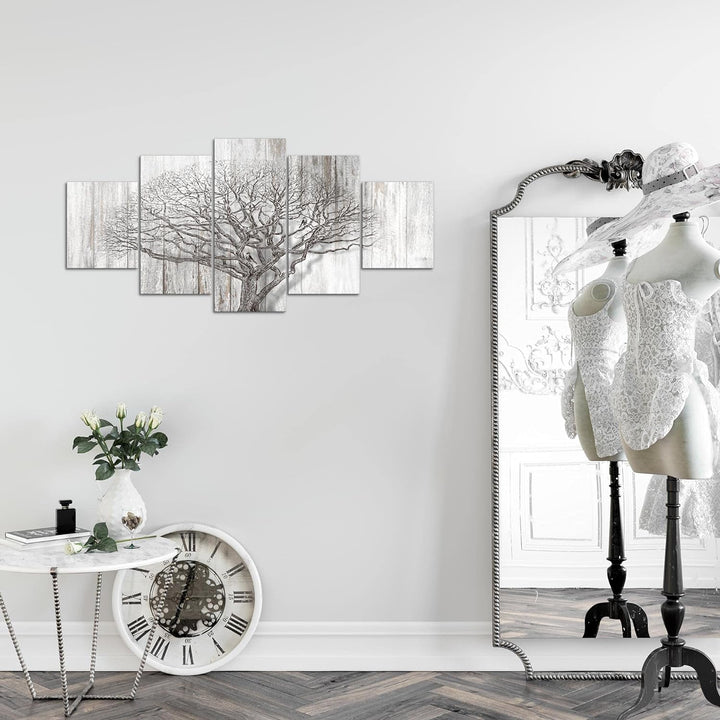 Runa Art Wandbilder Baum Abstrakt 5 Teilig Bild auf Vlies Leinwand Deko Wohnzimmer Holzmotiv Schwarz