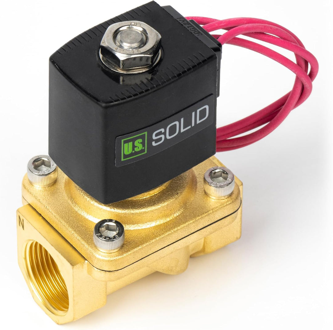 U.S. Solid 3/4" Magnetventil - Messing DC 12V mit Viton-Dichtung, stromlos geschlossen, Bleidraht-Ty