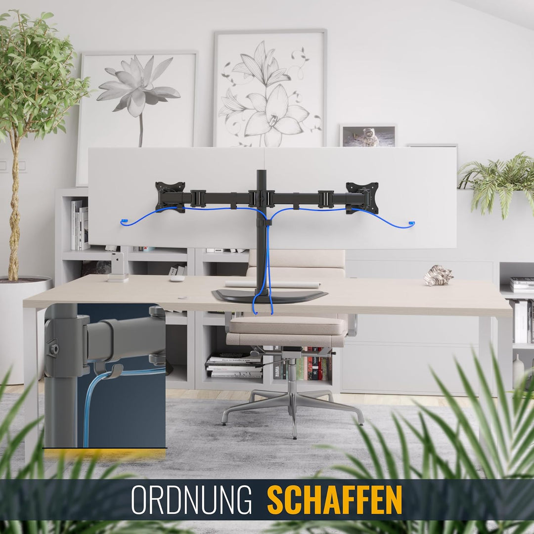 RICOO Monitor Halterung Tisch, Dual Monitor Arm für 12 - 27 Zoll, Monitorhalterung 2 Monitore, Bilds