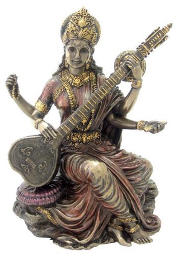 TLT 14 cm Hindu Göttin Sarasvati Spielen Vina Statue Skulptur Figur Sarasvati (