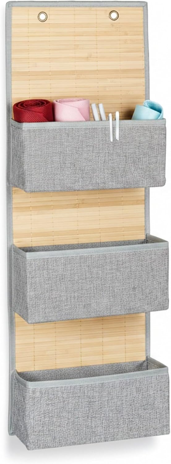 Relaxdays Hängeaufbewahrung Bad und Flur, 3 Fächer Türgarderobe 94 x 33 x 12 cm H x B x T, Bambus un