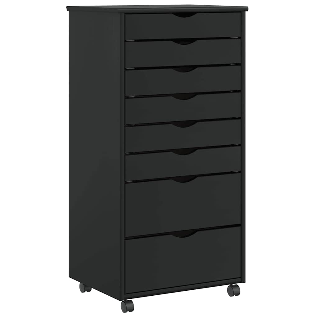 vidaXL Rollschrank mit Schubladen Moss Schwarz Massivholz Kiefer, Kommode, Schubladenschrank, Schrei