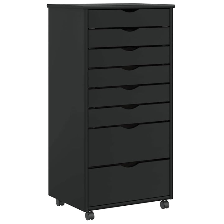 vidaXL Rollschrank mit Schubladen Moss Schwarz Massivholz Kiefer, Kommode, Schubladenschrank, Schrei