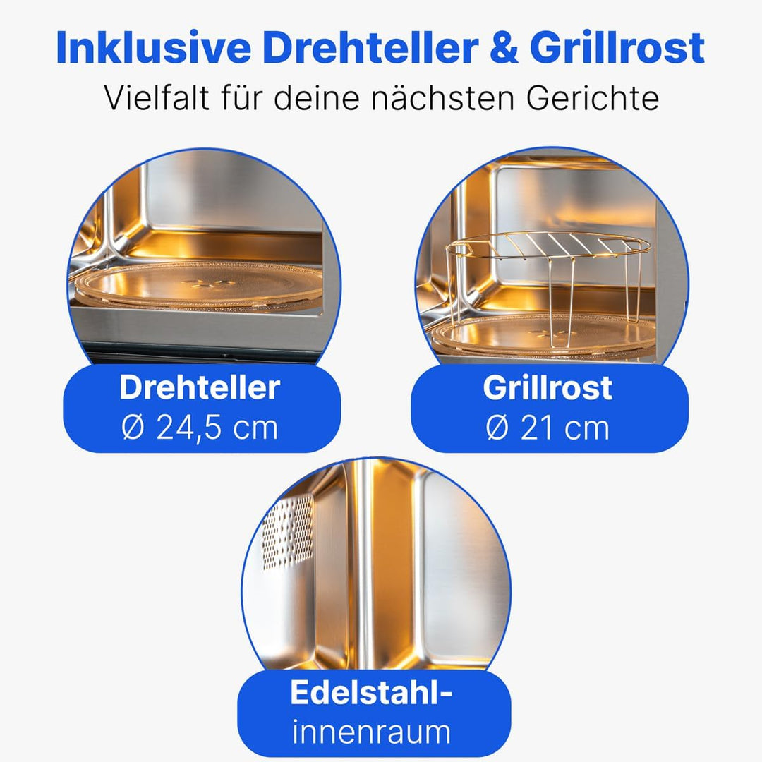 Bomann Einbaumikrowelle mit Grill | 60cm | 800W Mikrowelle | 1000W Grill | inkl. Grillrost und Dreht