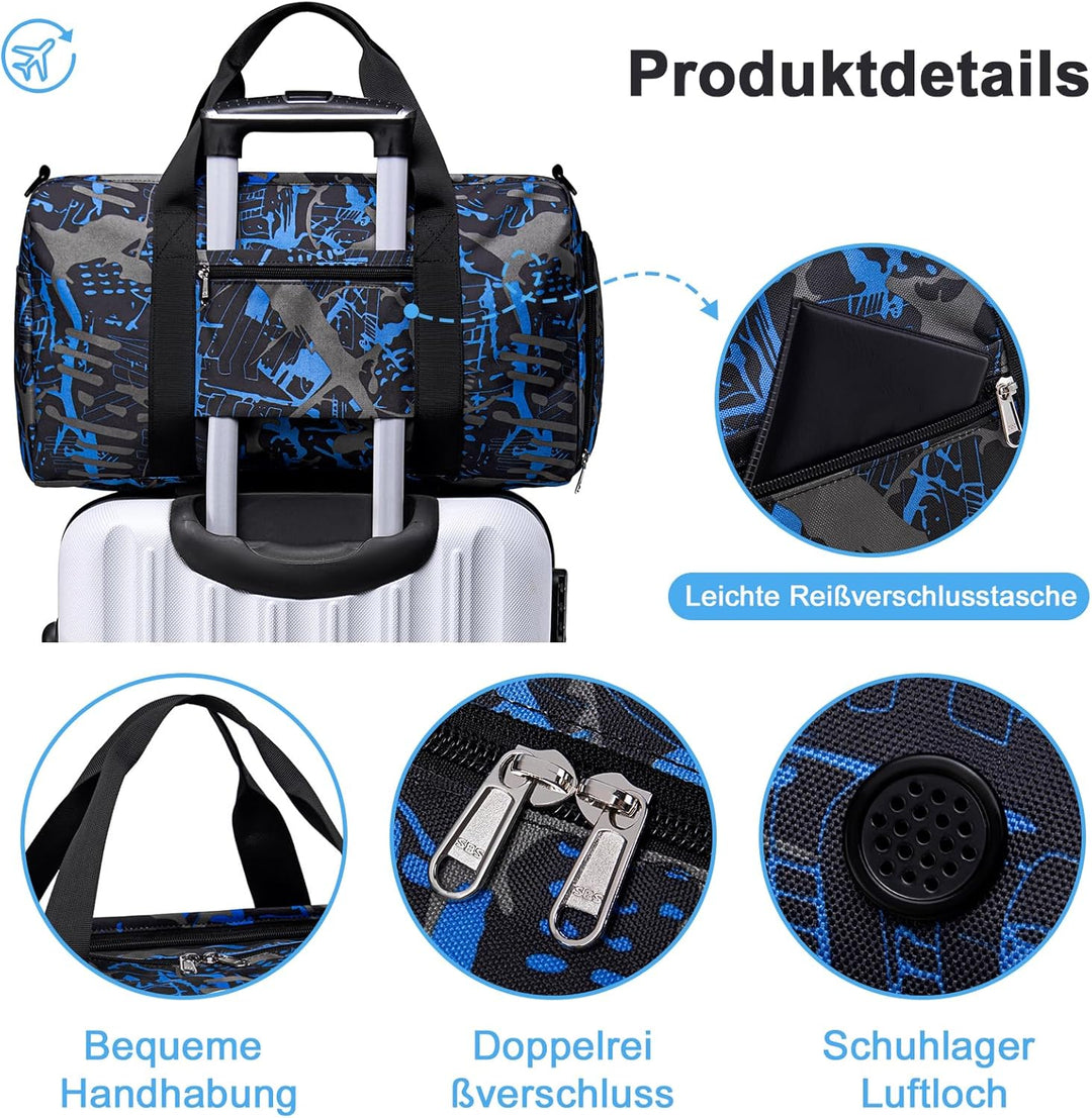 Sporttasche Kinder Schwimmtasche Jungen Damen mit Schuhfach und Nassfach Badetasche Teenager Kleine