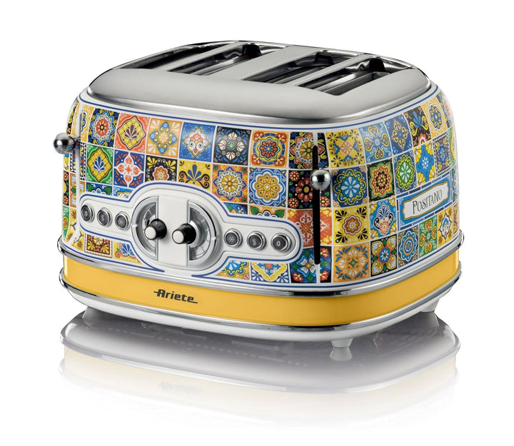 Ariete Toaster 156 Positano, Mediterranes Design, 4 Schlitze mit Separaten Bedienelementen, 6 Bräunu