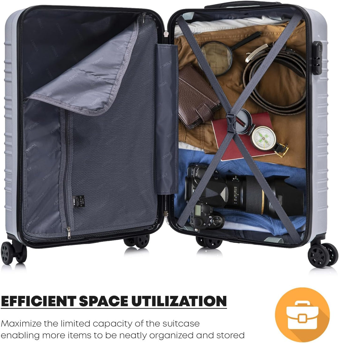 Koffer Suitcase M Silber, Trolley Reisekoffer, Kabinenkoffer Rollkoffer Handgepäck mit 4 Rollen 360°