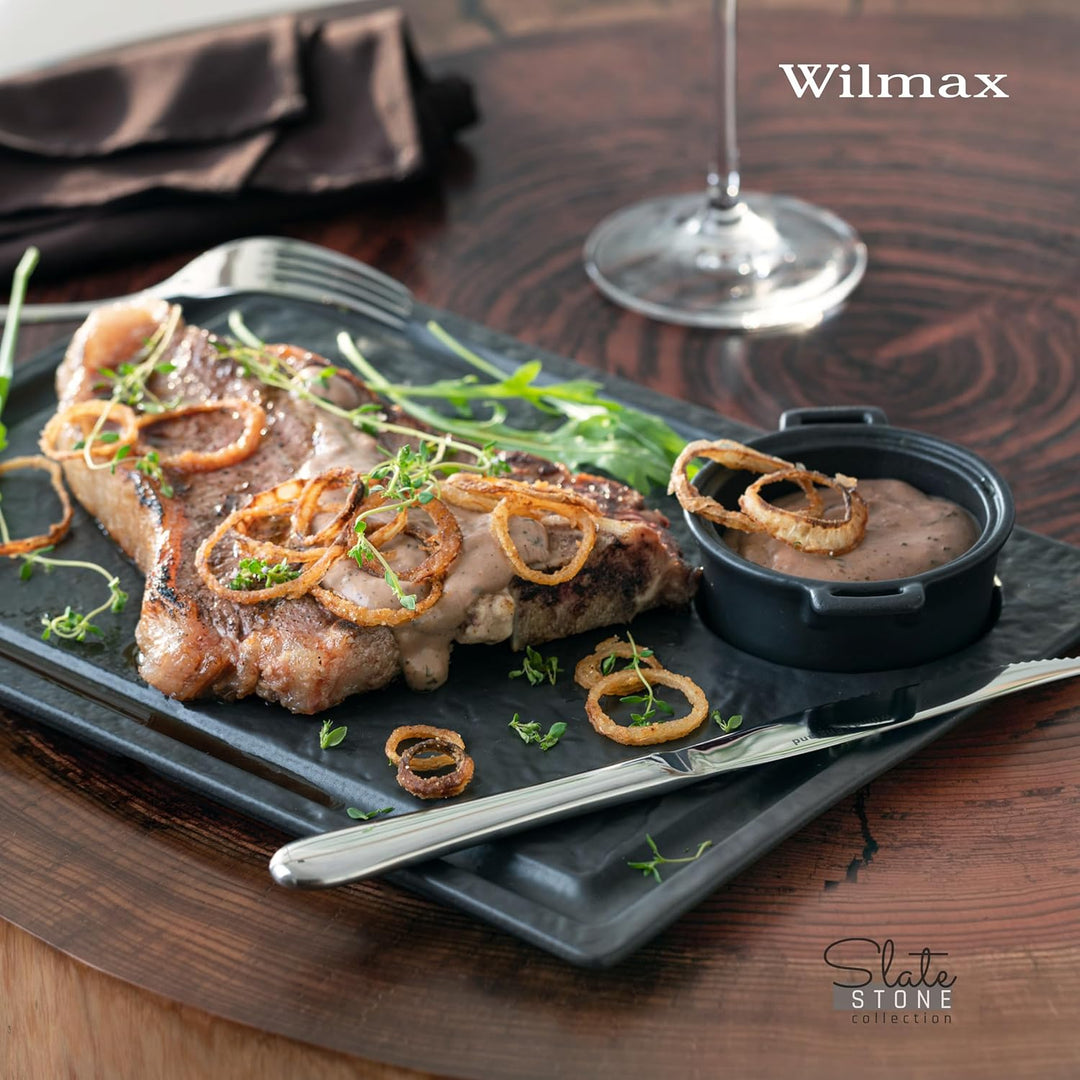 Wilmax | Servierplatte mit Kochtopf | Natursteinimitat | Handglasiert | Sicher | Robust | Kratzfest