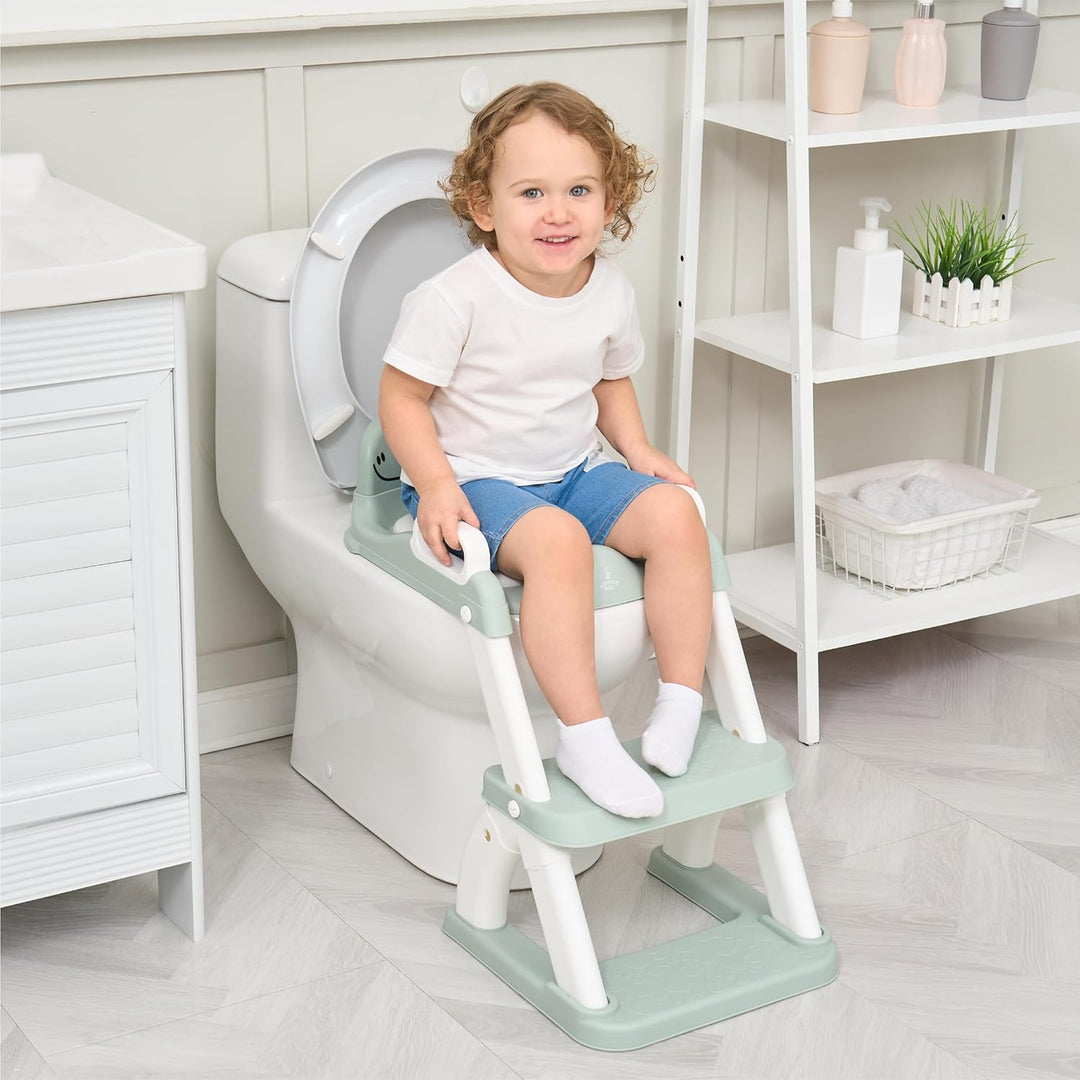 Toilettensitz Kinder mit Treppe – Höhenverstellbarer Kinder Toilettensitz mit Trittstufe & Rückenleh