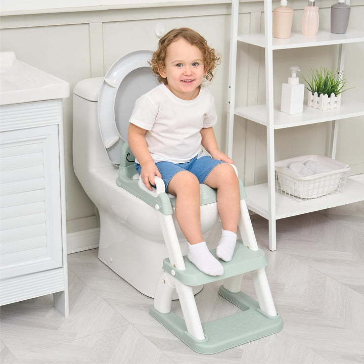 Toilettensitz Kinder mit Treppe – Höhenverstellbarer Kinder Toilettensitz mit Trittstufe & Rückenleh