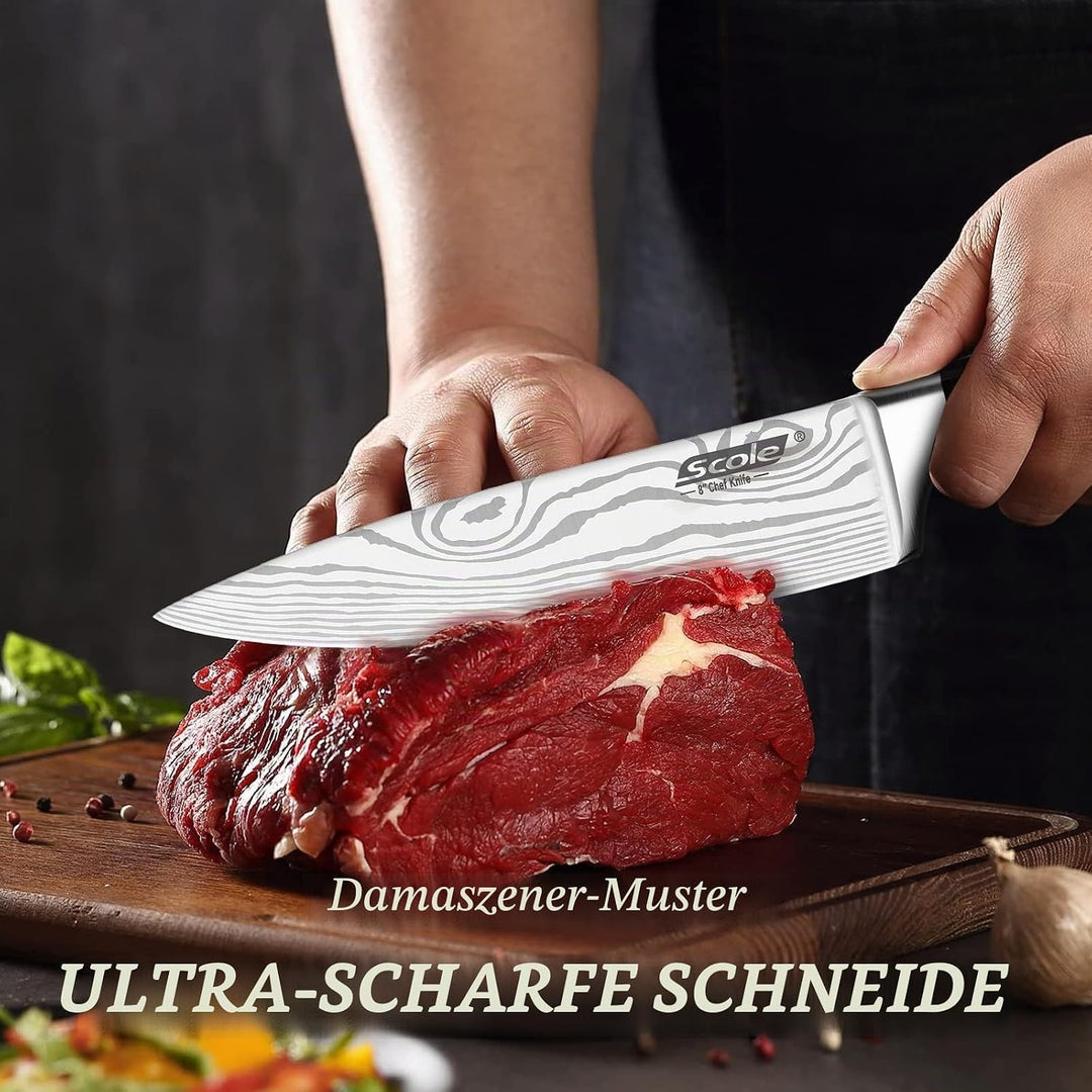 SCOLE® Messerset 3-teilig,Küchenmesserset aus deutschem 1.4116 Edelstahl | Scharfe Messer Set mit Kü