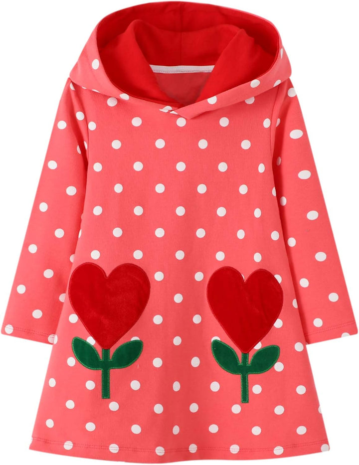 JinBei Mädchen Kapuzenkleid Langarm Kapuzenpullover Baumwolle Pullover Hoodie Sweatshirt Kleid Freiz