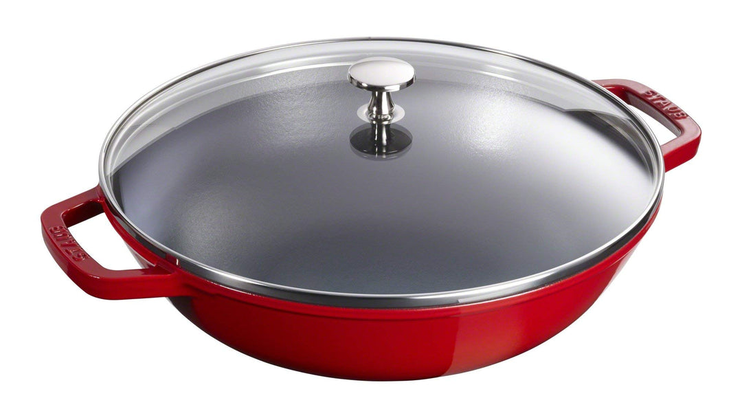 STAUB Wok aus Gusseisen, 30 cm, inkl. Glasdeckel, Induktionsgeeignet, Kirschrot, Kirschrot