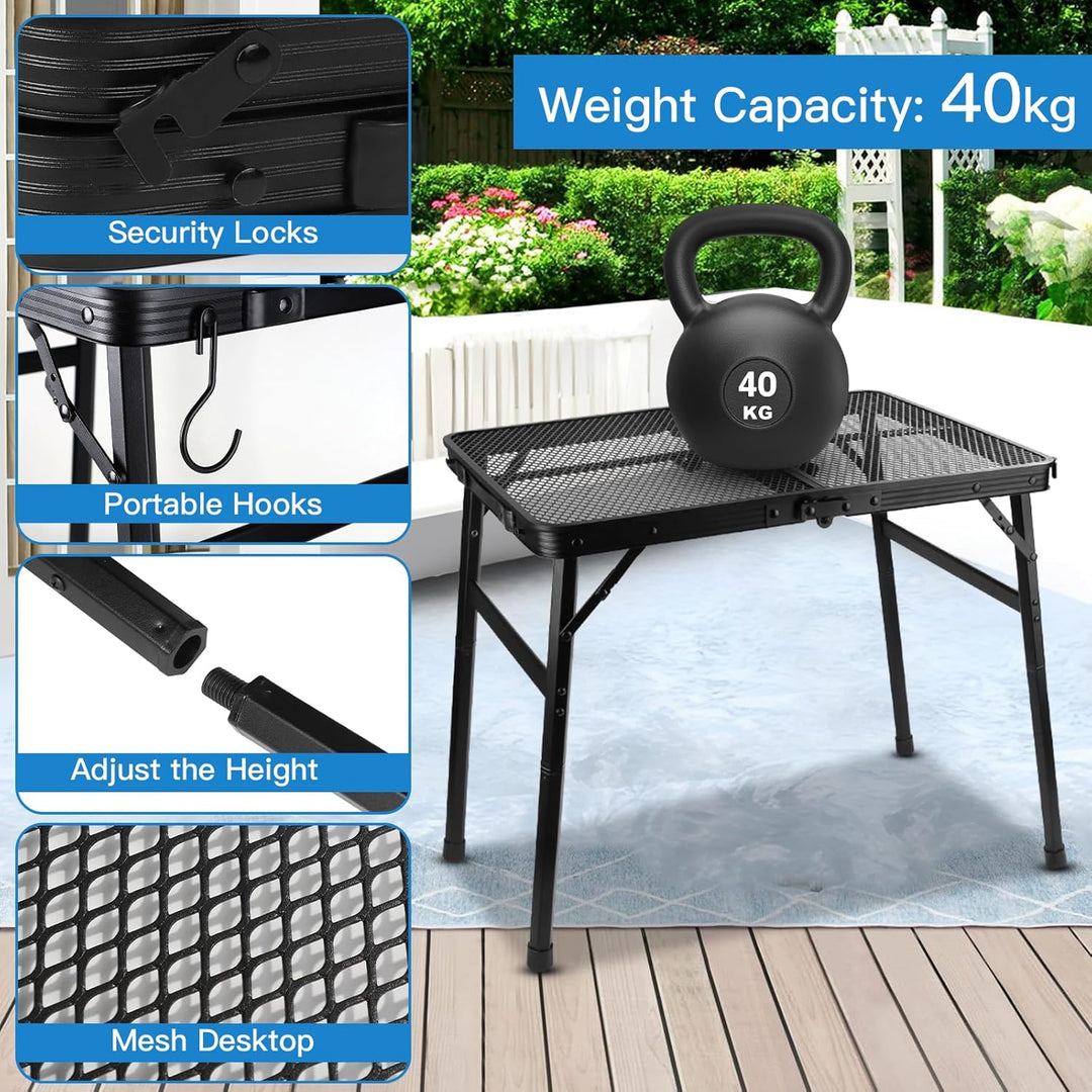 lalago 60x40cm Campingtisch Höhenverstellbar 27/56cm, Kleiner Klappbartisch Faltbar mit Netz-Desktop