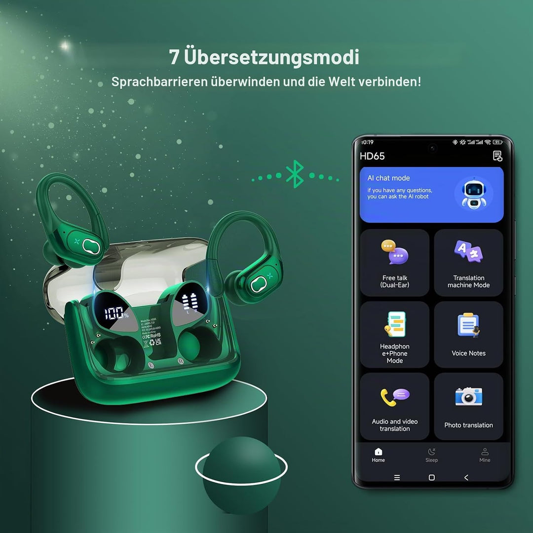 AI Kopfhörer Übersetzer, 3-in-1Bluetooth 5.4 Echtzeit Sprachübersetzer Kopfhörer 164 Sprachen mit Ap