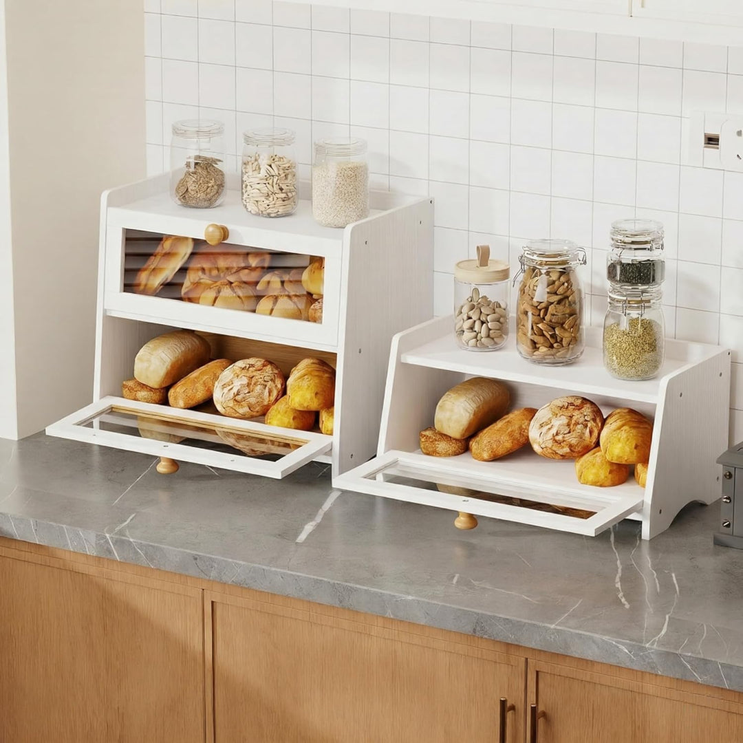 BAMBANG Brotkasten Bambus 2 Etagen Gross,Brotaufbewahrung Frischhalten Brotbehälter Brotschrank Brea